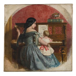 Interno domestico con madre e figlio seduti al pianoforte, c.1860